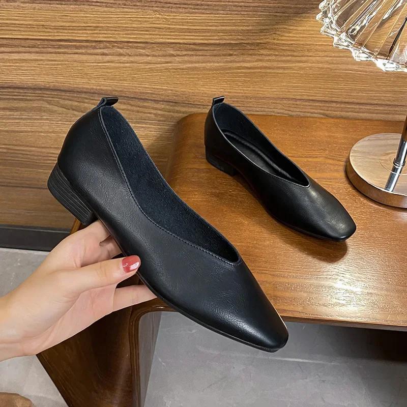 Dámské retro boty na nízkém podpatku s měkkou podrážkou, ploché boty, elegantní letní francouzské boty Mary Janes se čtvercovou špičkou, roztomilé ležérní baleríny