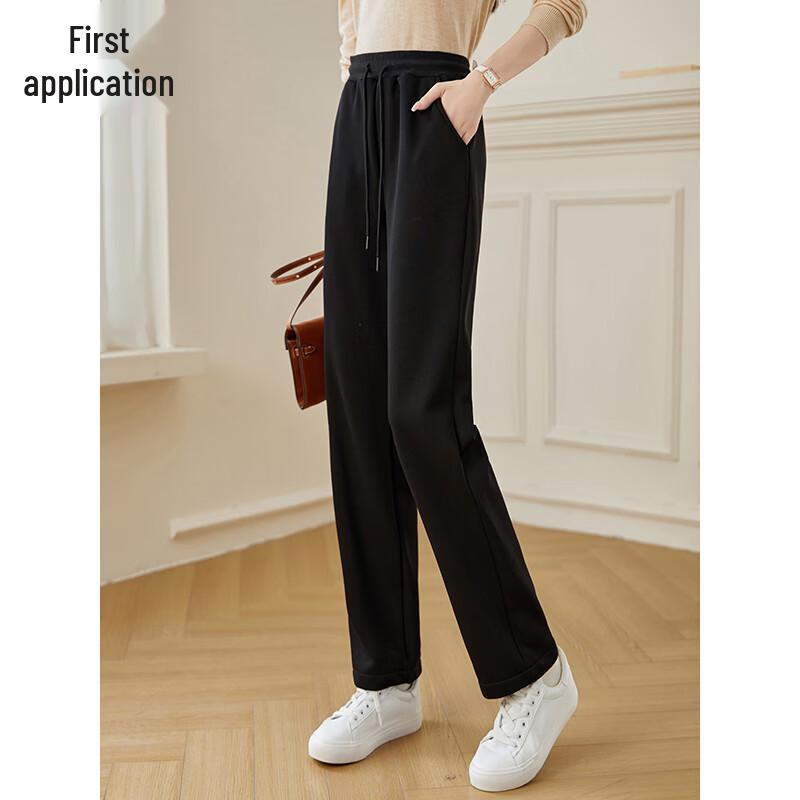 Chushen Women's Winter High-Waist Straight-Leg Warm Casual Pants
