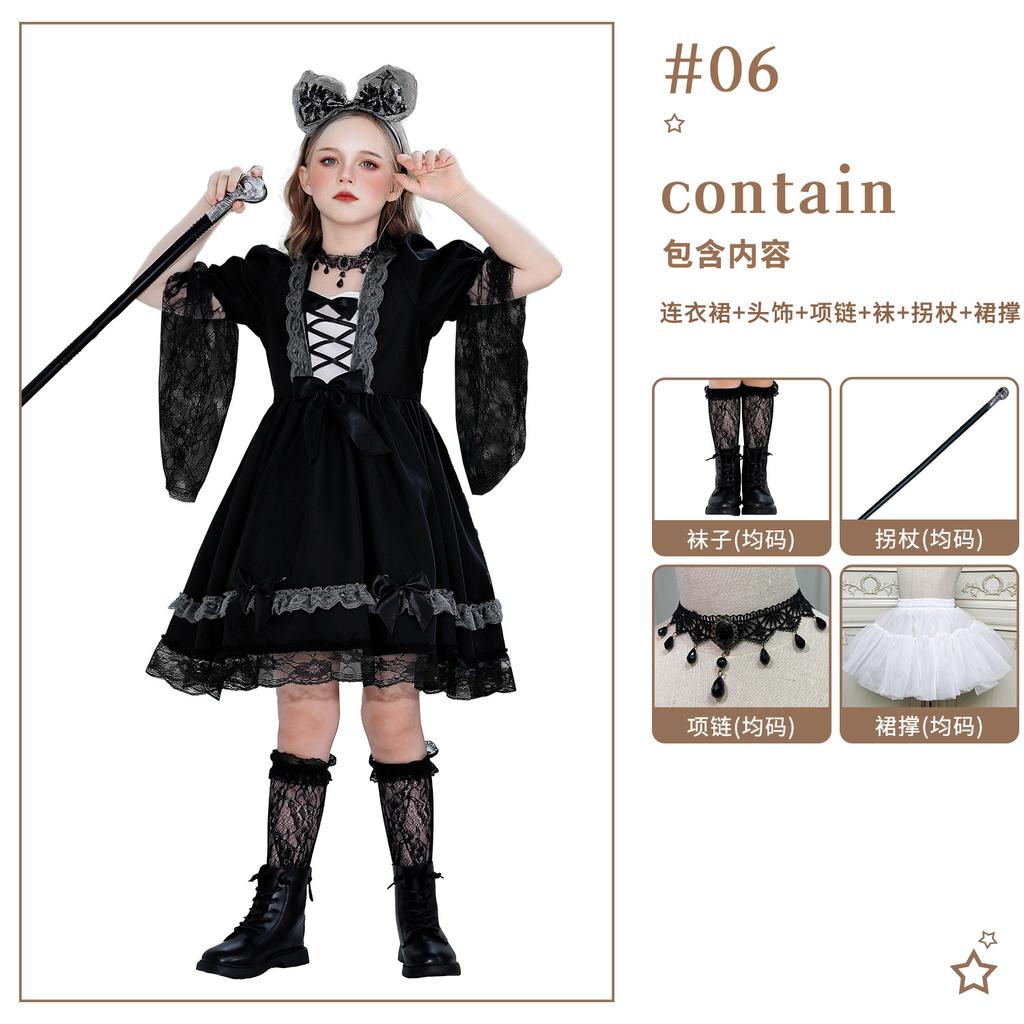 Halloween Kids Costume Funny Dress Up Witch Stage Show Costume Girl Vampire Witch Lace Dress