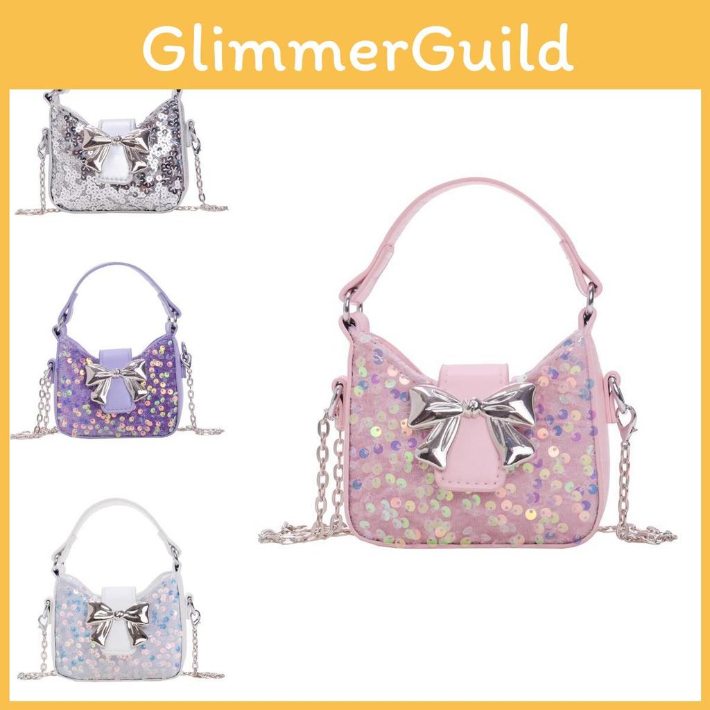 Bow Shoulder Glitter Bag Pu Material Chain Crossbody Bag For Girl Use Daily