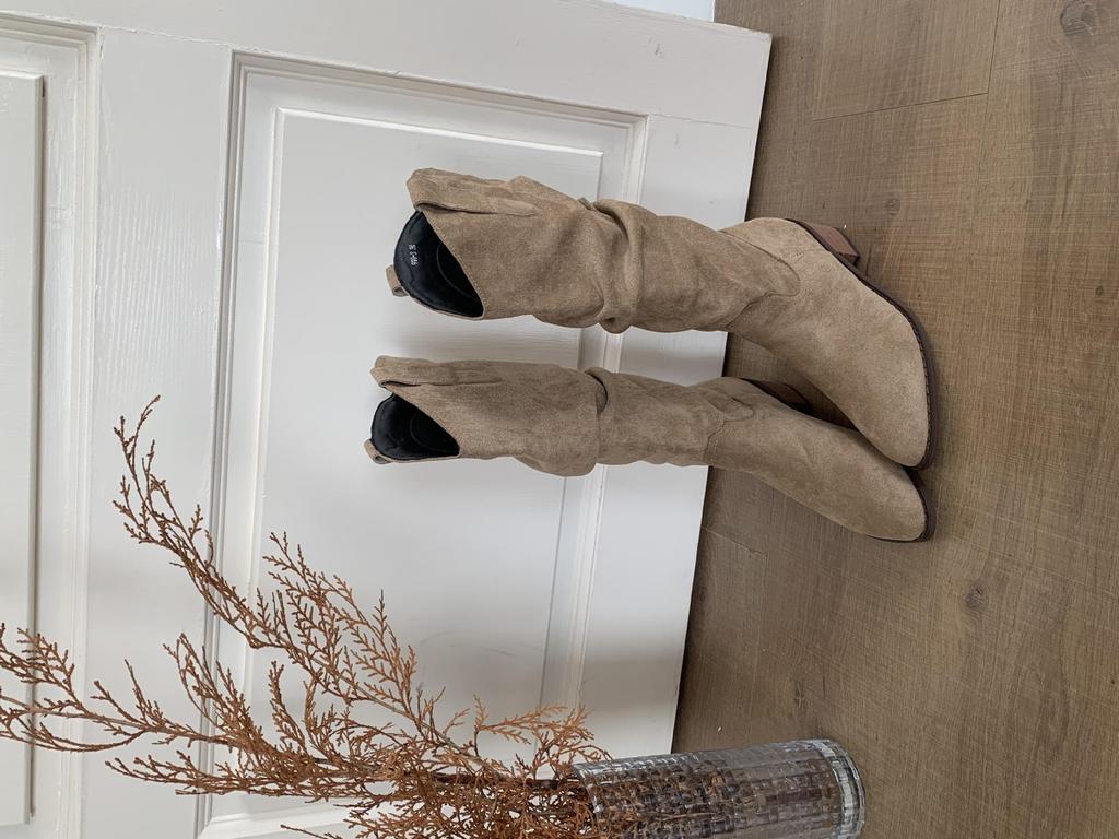 2025 Autumn/Winter V-Mouth Chunky Heel Ruched Knee-High Western Cowboy Boots