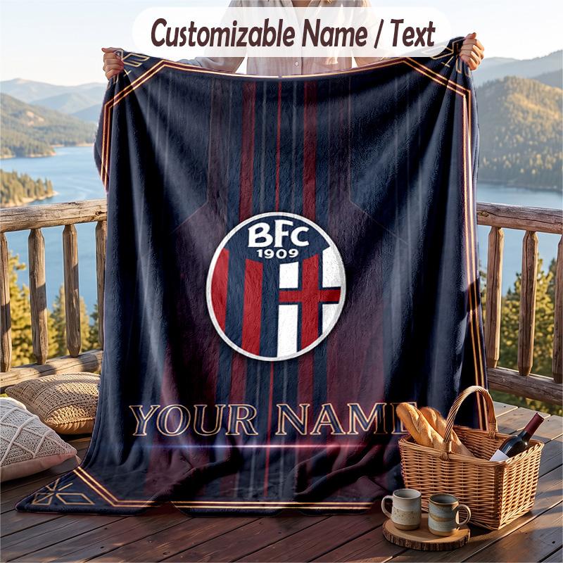 Flannel Blanket Bologna FC Print Custom Name Text Soft Throw for Sofa Bed