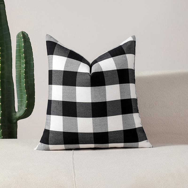Plain Striped Pillowcase Korean Style Polyester Cotton Black and White Plaid Pillow Waist Pillow Without Core