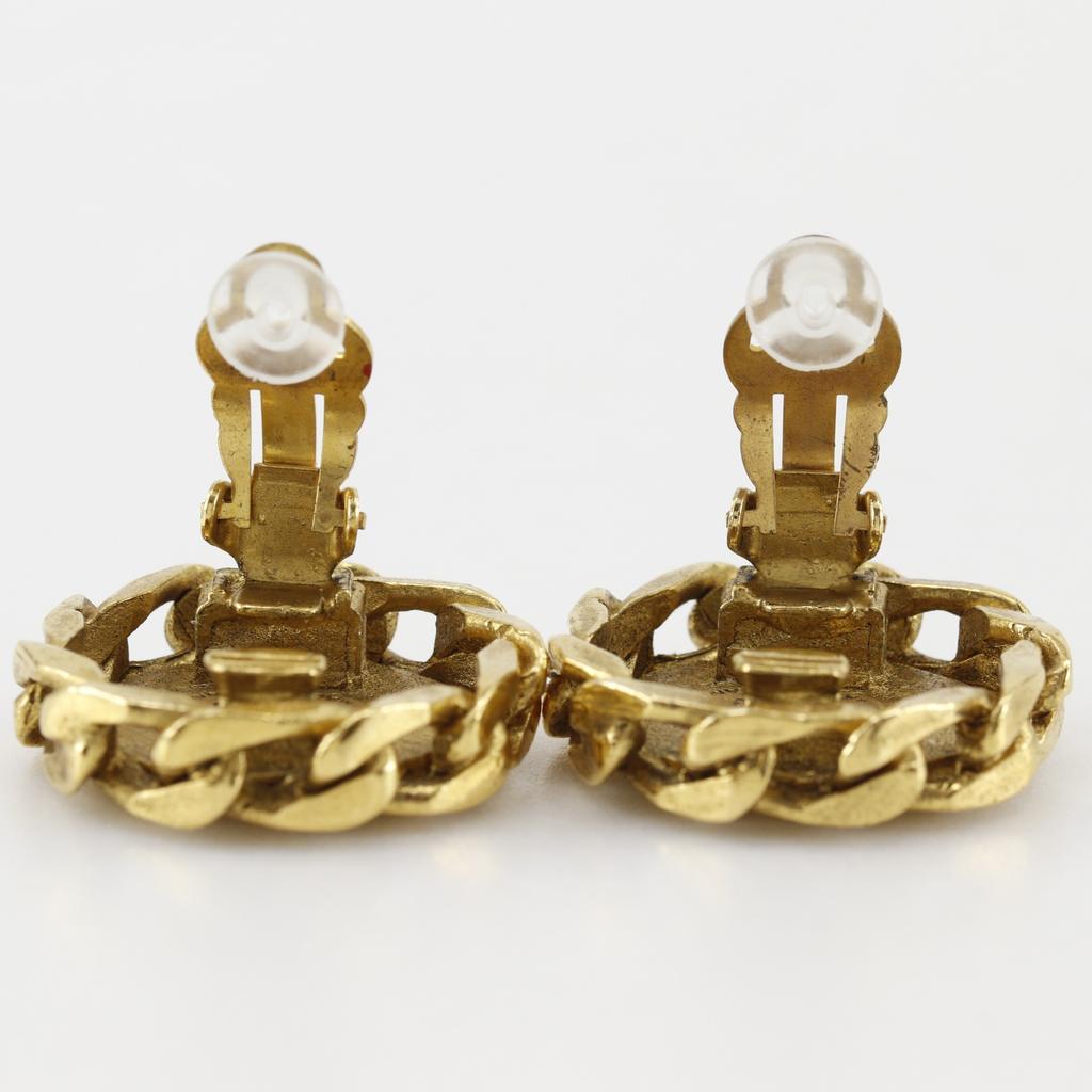 CHANEL COCO Mark Earring vintage Plated Gold/Rhinestone 27.3g Women Used