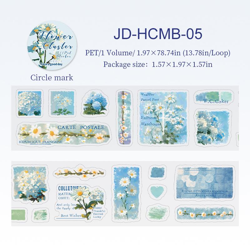50mm*200cm Flower Cluster Series Vintage Plant Floral Landscape PET Tape Creative DIY Journal Material Collage Stationery