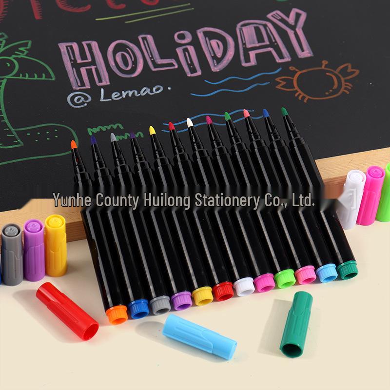 Colored Liquid Chalk Marker Set - 12 Erasable Water-Based Pens for Kids' Drawing & Doodling on Blackboard or LED Light Boards