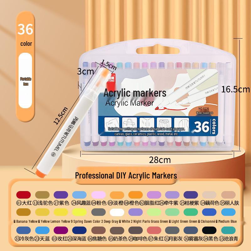 Tu Tu Bai Bai Gan 48-Color Acrylic Marker Set - Soft Tip, Opaque for DIY Art and Painting