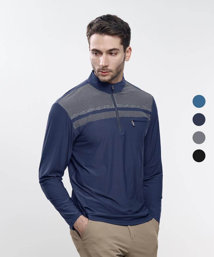 EXTRASPORTY Good Tension Men'S Chest Zipper Pocket Long Sleeve Zip-Up T-Shirt 4 Colors