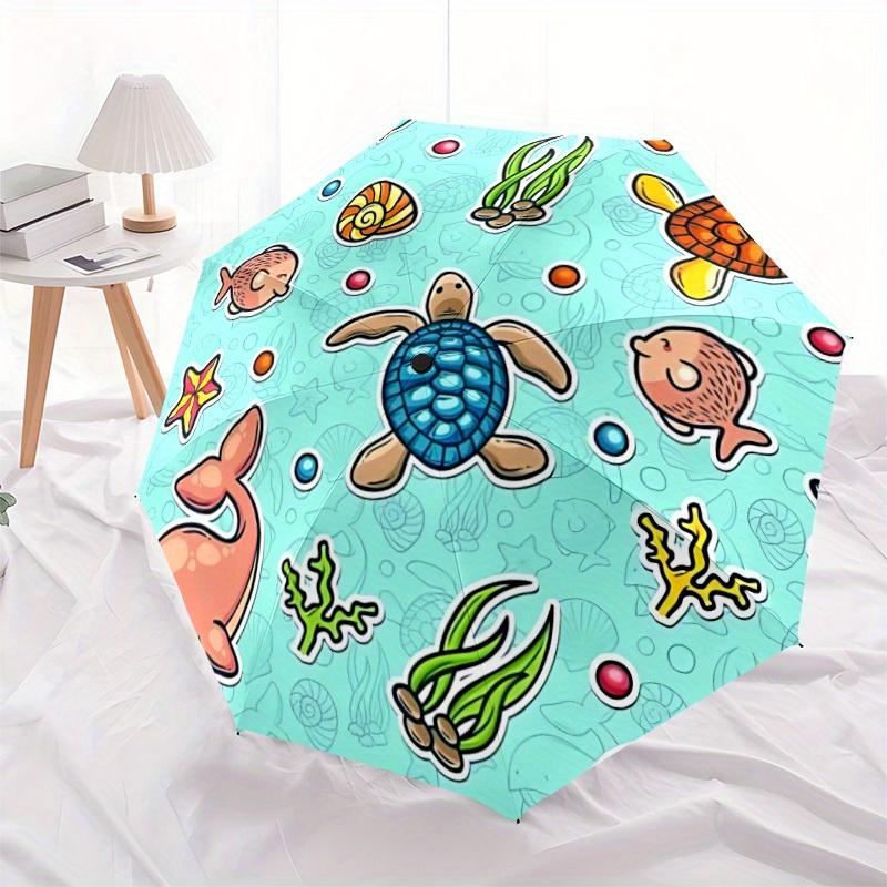 1pc Ocean Creatures Pattern Automatic Opening/Closing Folding Umbrella with 72 Ribs, Plastic Handle, Windproof Portable Sunshade Umbrella y250726112