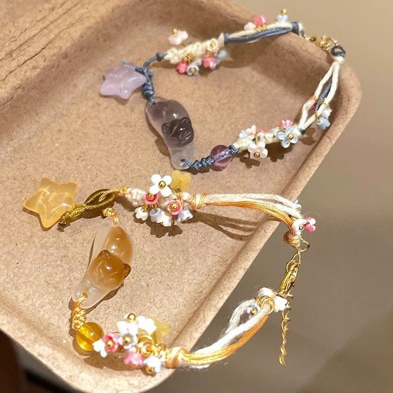 Osmanthus Cat Little Star Cat Weaving Bracelet Versatile Bracelet Best Friend'S Hand Rope Stackable Couple Jewelry
