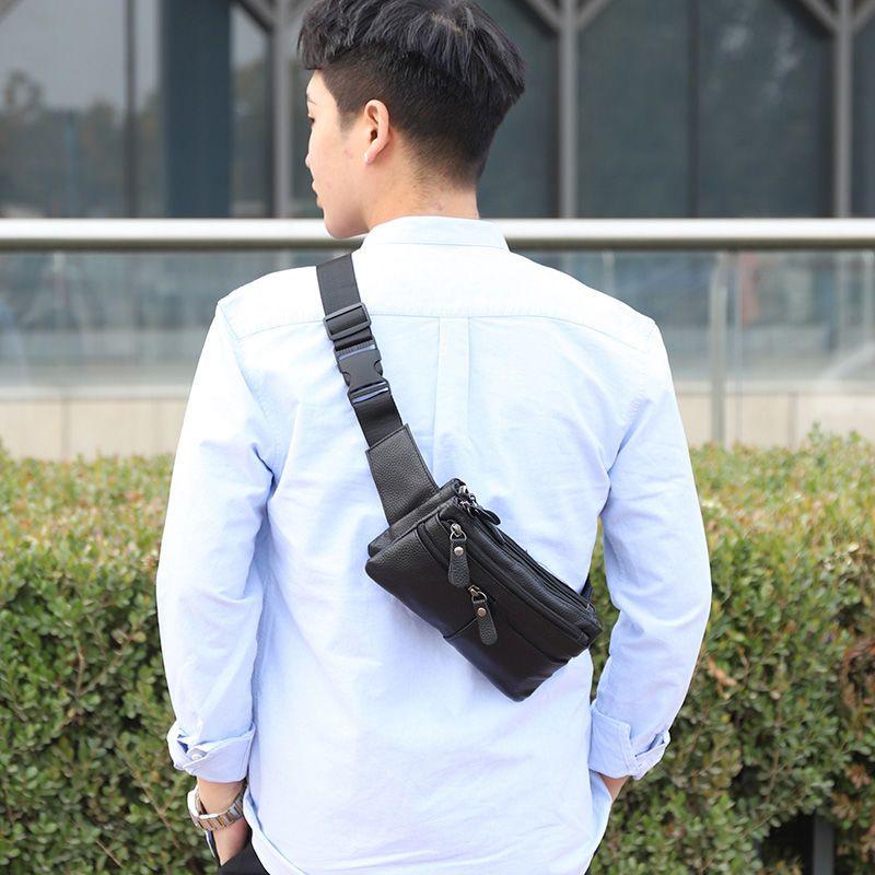 Waist Bag for Men, Close Fitting, Crossbody, Casual, Single Shoulder, Horizontal, Travel, Double-layer Mobile Phone, Men's Bag