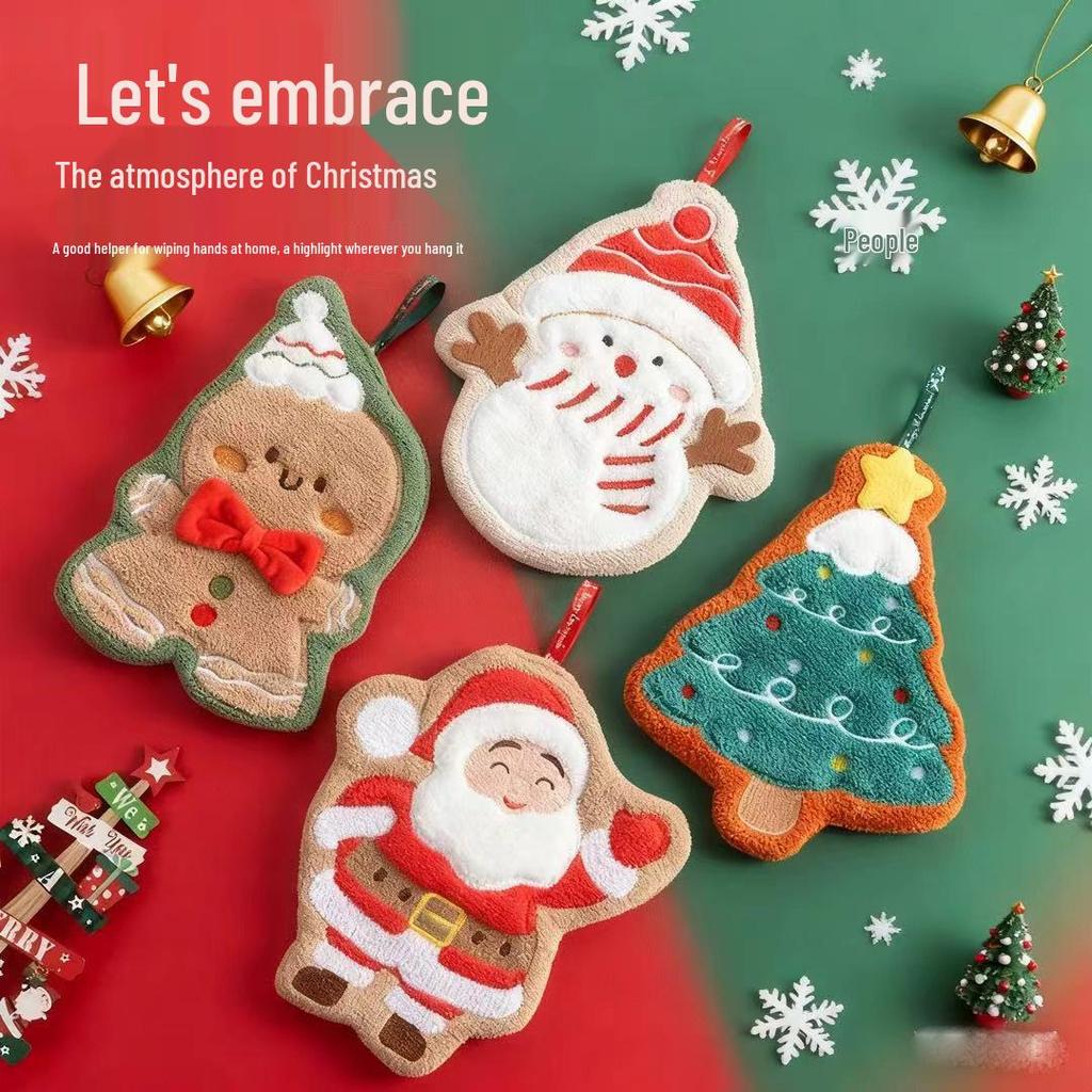 Coral Fleece Christmas Lint-Free Absorbent Hand Towel for Kitchen & Bathroom