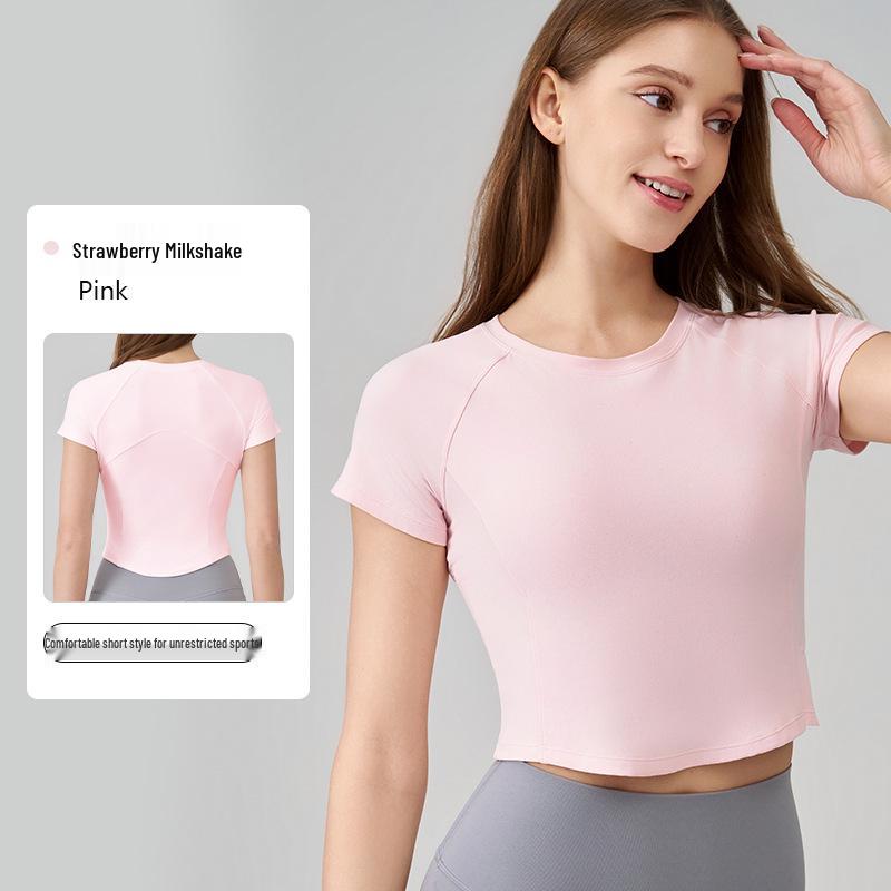 SNU Women's Slimming Yoga Top - Nude Feel, Round Neck, Waist-Cinched, Breathable, Short Sleeve, Versatile Fitness T-Shirt