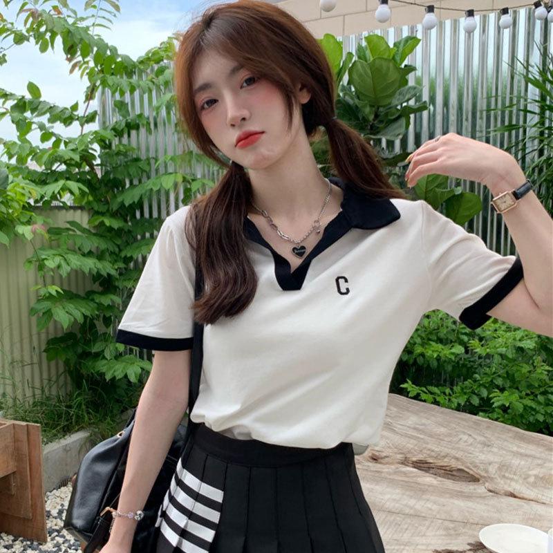 Plus Size Women's V-Neck Polo T-Shirt - Short Sleeve, Straight Shoulder, Slimming & Tummy-Covering for Summer 2025.