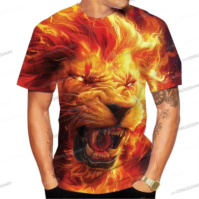 Summer Men's Tshirt Women's Round Neck Tee 3D Printed Lion Pattern Men T-shirt Street Unisex