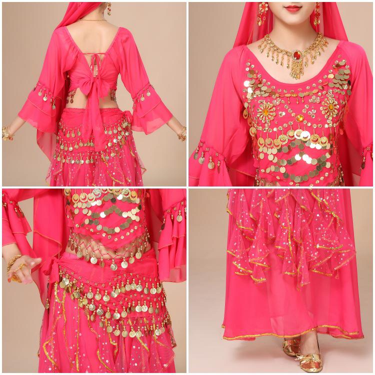 Costum Dans din Buric pentru Femei - Set Etnic de Performanță cu Fustă cu Mâneci Clopot