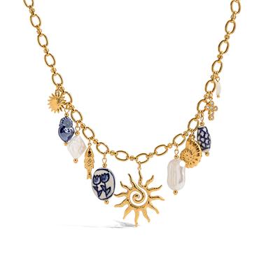 Youthway High Quality Minimalist Textured Sun Fish Conch Pearl Ceramics Charms Necklace For Women Stainless Steel Jewelry Party