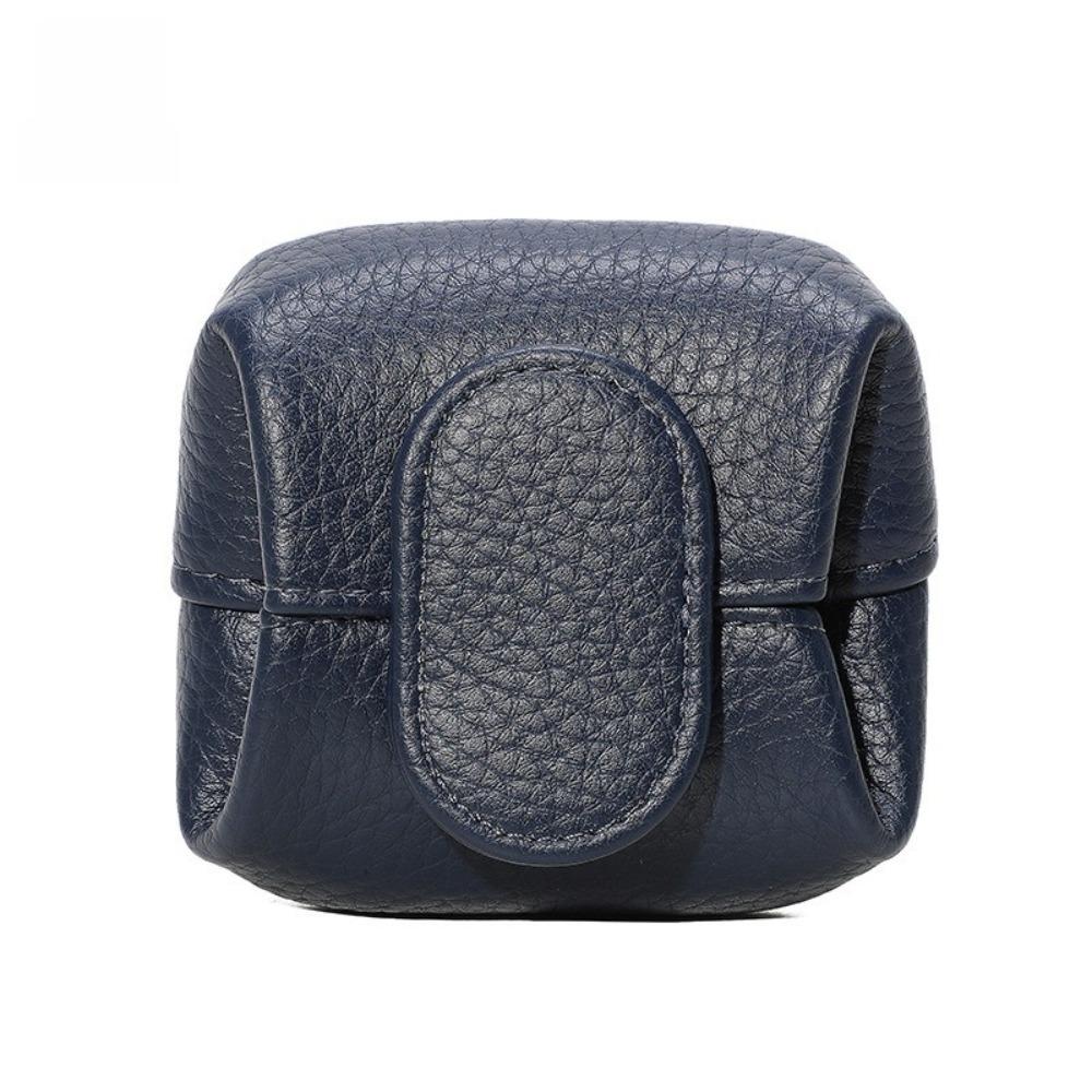 

Soft Lychee Pattern Coin Purse Solid Color Snap Button Mini Cowhide Wallet Square Lightweight Short Small Wallet Card Holder темно-синий