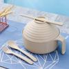5Pcs Wheat Straw Multifunctional With Lid Bowl Spoon Fork Chopsticks Eating Dinnerware Set Anti- Bowl Microwavable Bowl