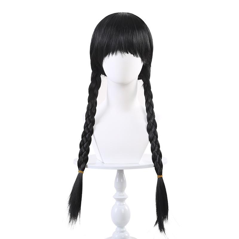 Wednesday Addams Family Costume Set for Girls Striped School Uniform Set Jacket, Skirt, Wig Set Halloween Costume