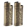 2pcs Retro Lighter Case Compact 3D Floral Stamped Engraving Zinc Alloy Protective Case Cover Bronze