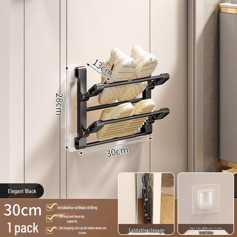 Wall-Mounted Foldable Shoe Rack: No-Drill Behind-Door Bathroom Slippers Organizer Double Layer