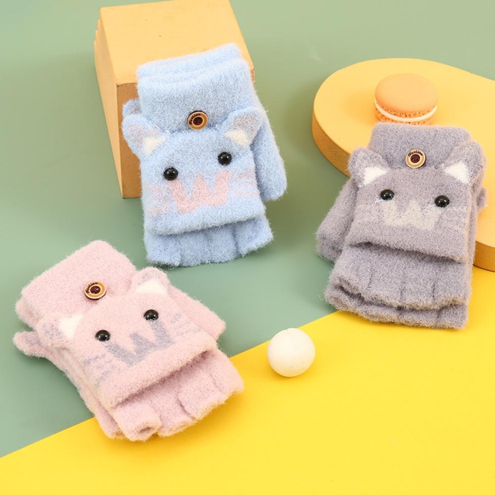 

Теплые утолщенные детские перчатки для котенка на полпальца плюшевые перчатки зимние перчатки письмо