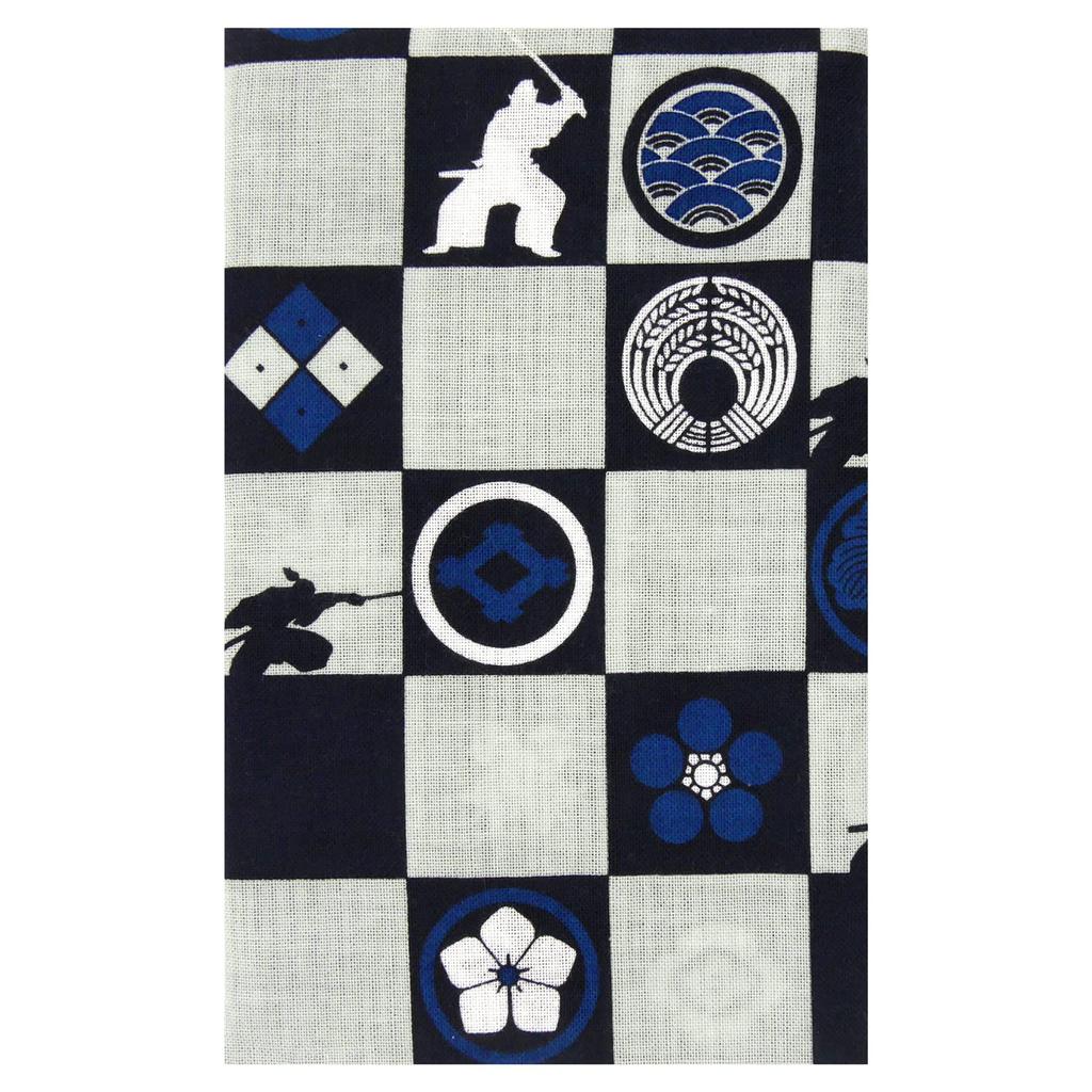 Hamamonyo Tenugui Samurai Crest Checkered Pattern Gray
