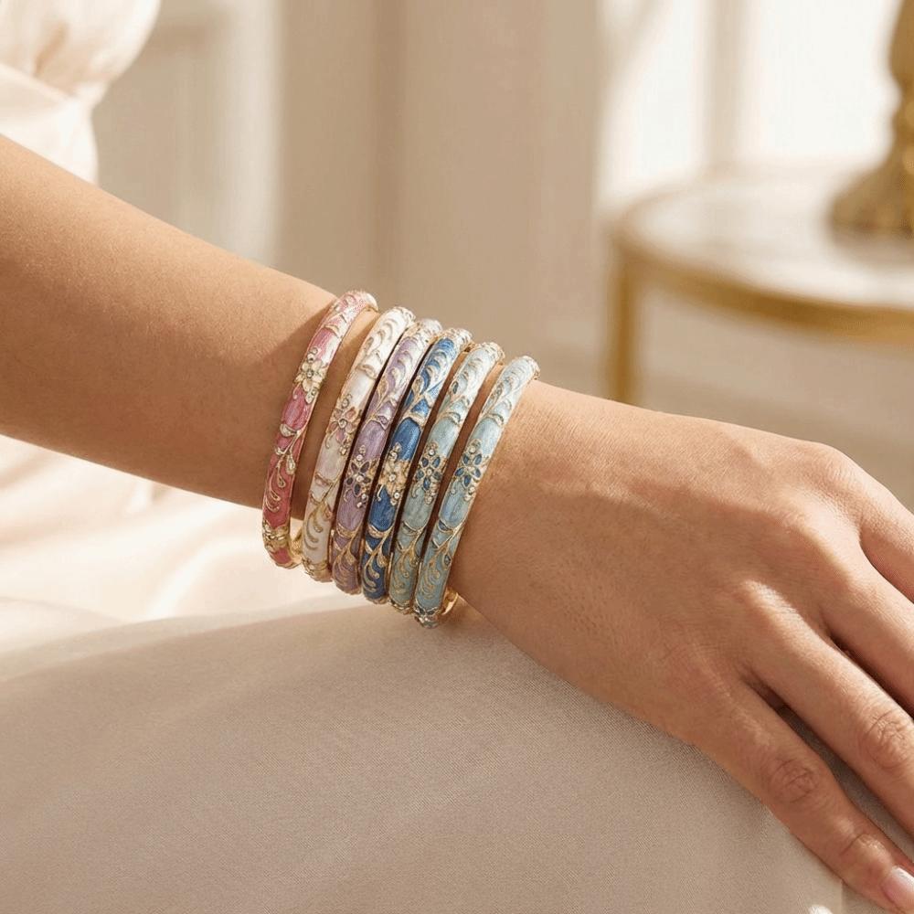 Enamel Flower Bangle Colorful Women's Hand Bracelet Handicraft Vintage Cloisonne Bangle Ladies