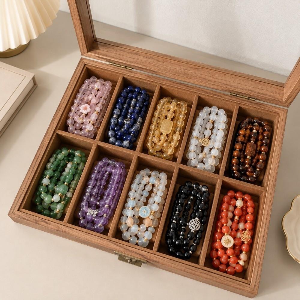 Wooden Bead Bracelet Storage Box Large Capacity Bracelet Display Case Ring Watch