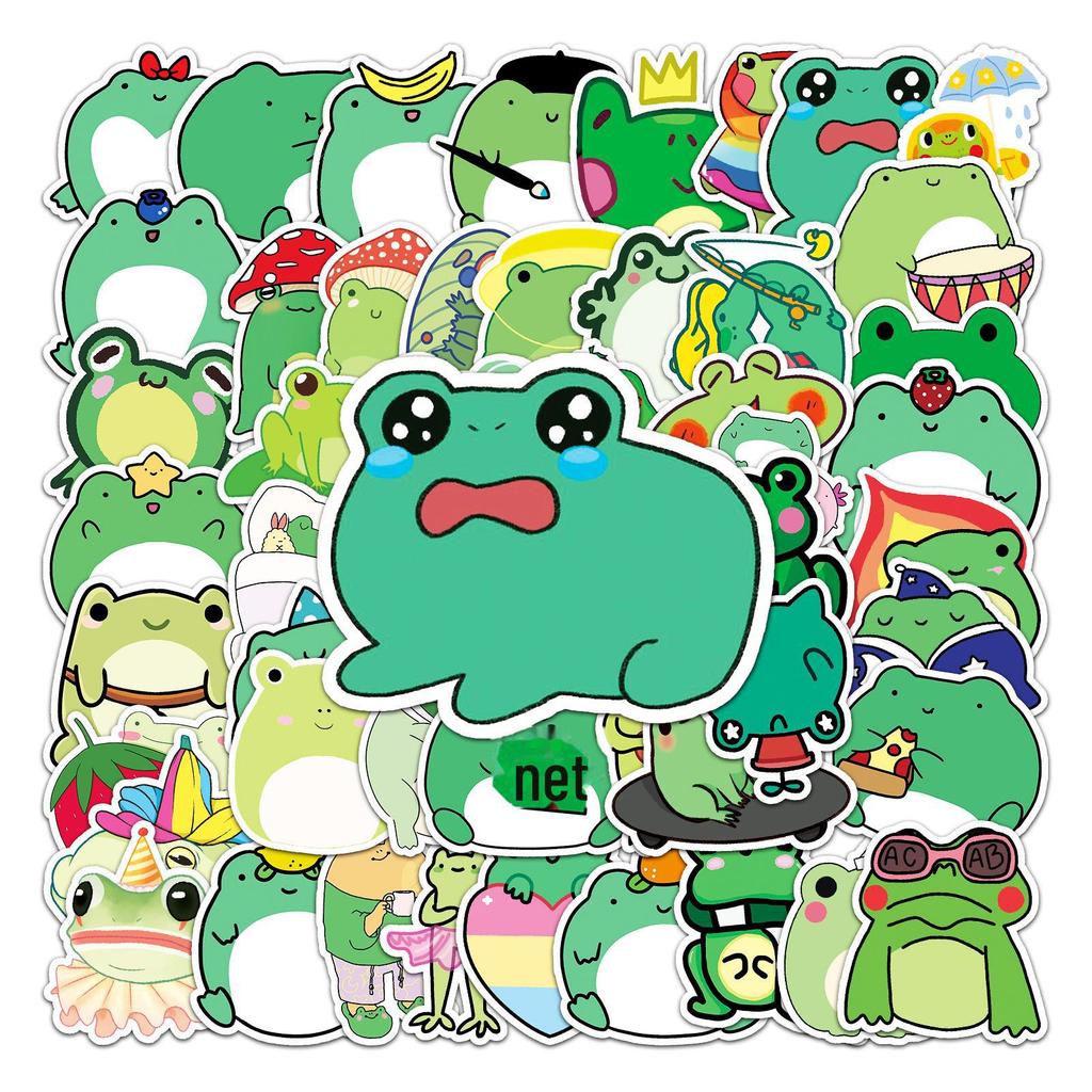 50 Small Frog Graffiti Stickers: Cartoon Animal Designs for Skateboards, Water Bottles, Luggage & More – Waterproof & Decorative