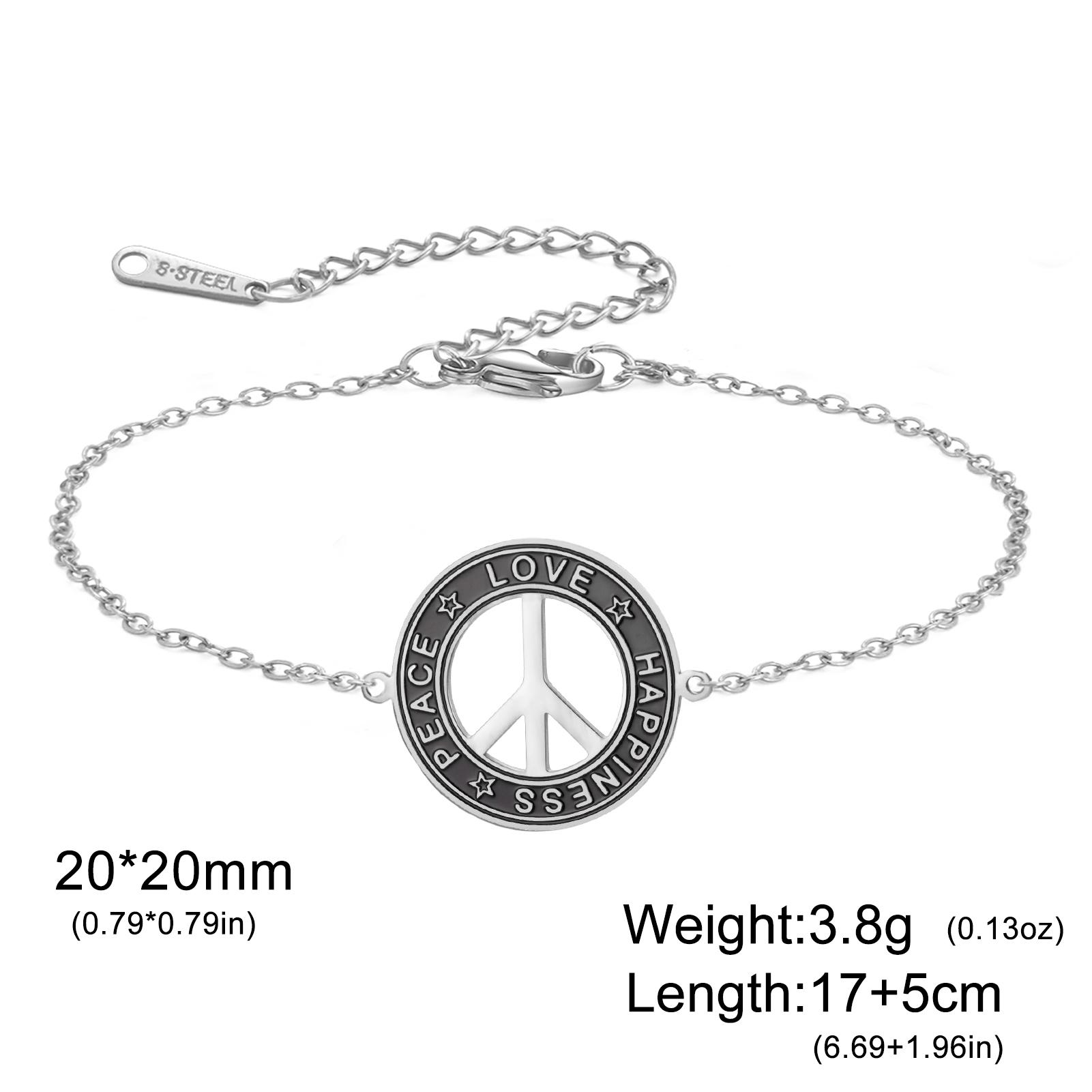 

My Shape Peace Sign Symbol Bracelets for Women Men Black Red Braided Rope Chains Love Happiness Amulet Stainless Steel Jewelry