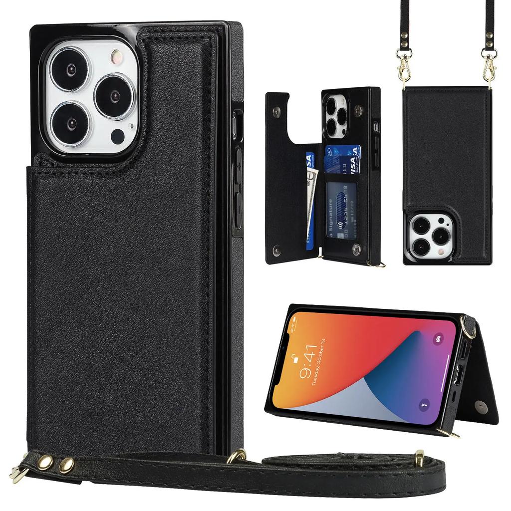 Luxury Crossbody Premium Leather Cover For iPhone 13 11 12 Mini Pro XR XS Max X 7 8 Plus Multifunction Shockproof Flip Case