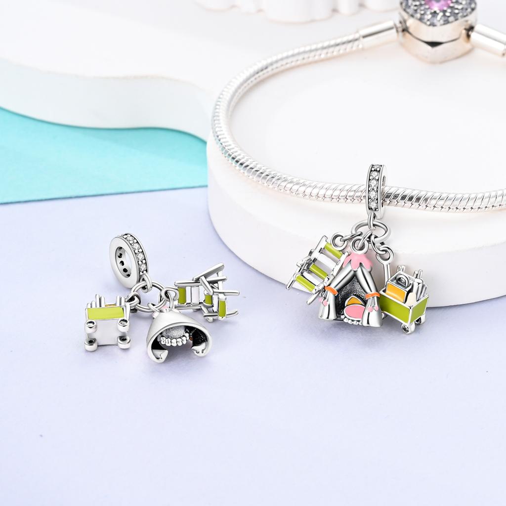 Copper Plated Camera Charms Colorful Palette Beads Pendants Fit Original Bangle Music Guitar Bracelets For Woman Jewelry Gift