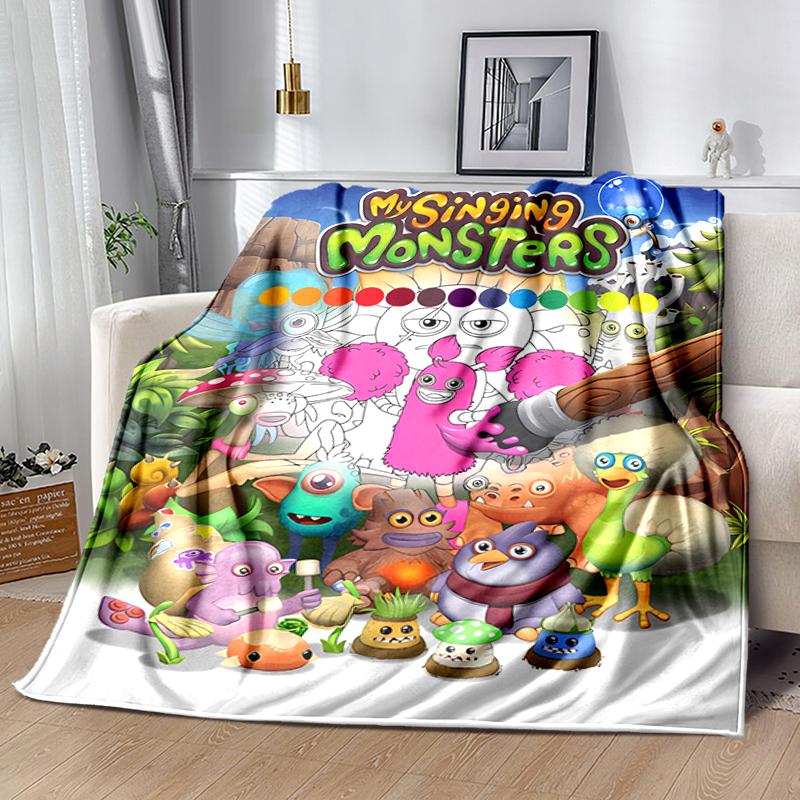1 Stück Decke My Singing Monsters Aufdruck, Leichte Decke für Sofa, Bett - Weich & Warm, Geschenk für alle Jahreszeiten wie Weihnachten, Halloween