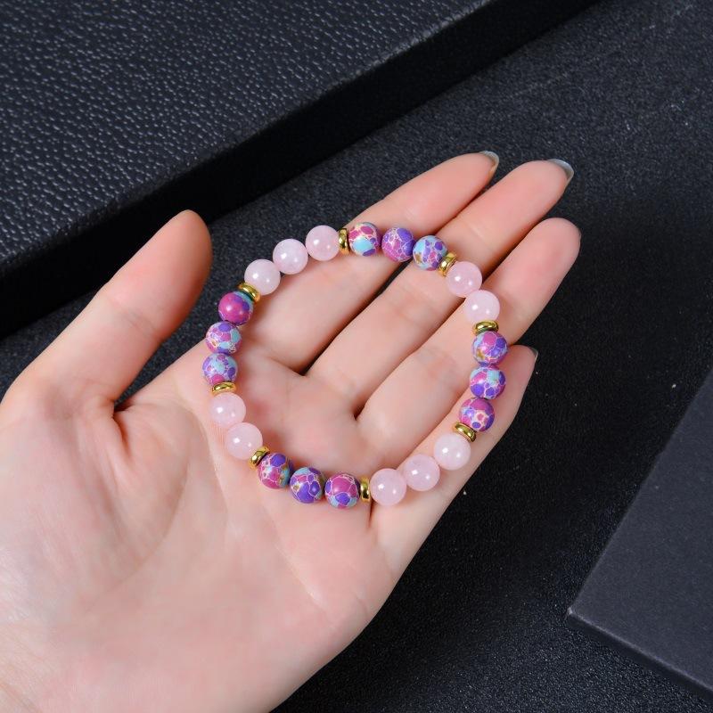 Pink Natural Stone Bracelet Chalcedony Beaded Bracelet for Women Optimized Natural Stone Beads Yoga Meditation  Gift