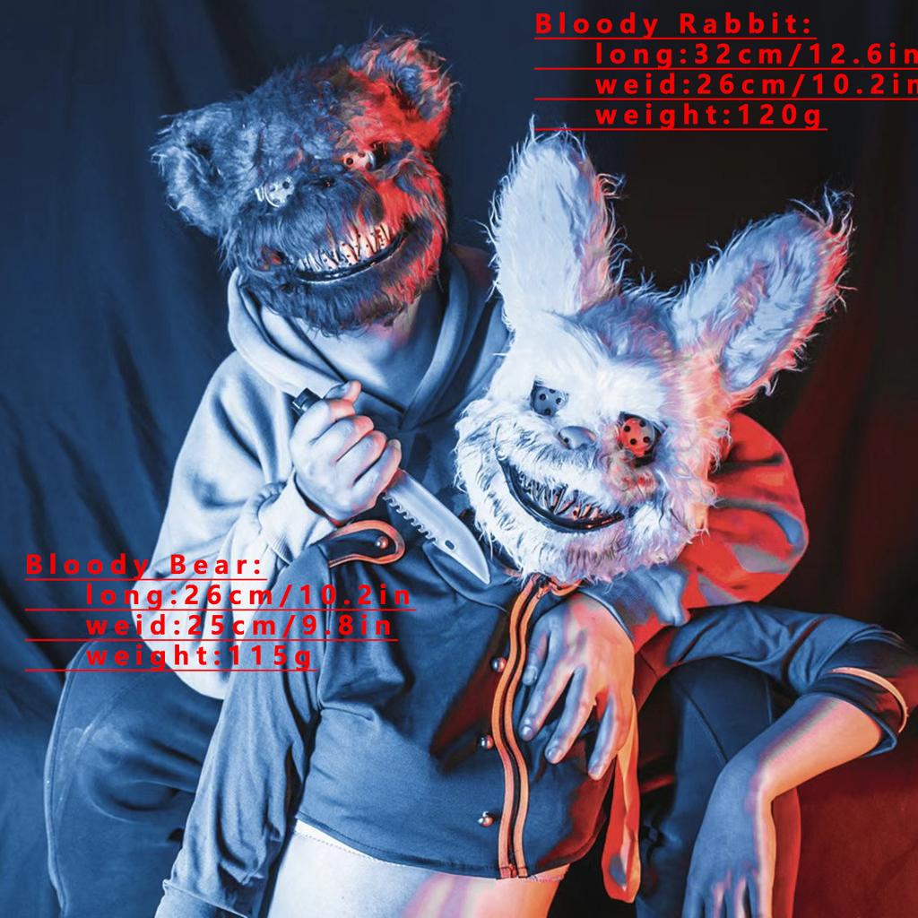 Glow Animal Mask Halloween Horror Bloody Rabbit Bear Decoration Props Simulate Fur Mask Cosplay Costume Party Decoration