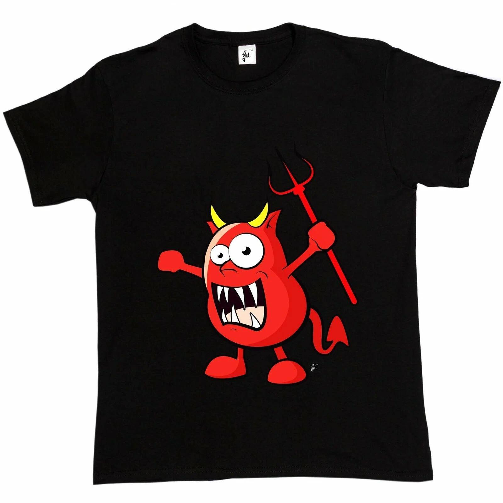 Little Red Sharp Toothed Pitchfork Holding Devil Mens T-Shirt XXL