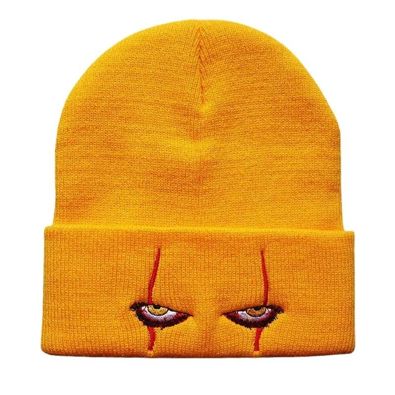 Pennywise Scary Eyes Knitted Hat Warm Overhead Hip Hop Woolen Cap Cozy Earflap Beanie for Men Women Children Halloween Props