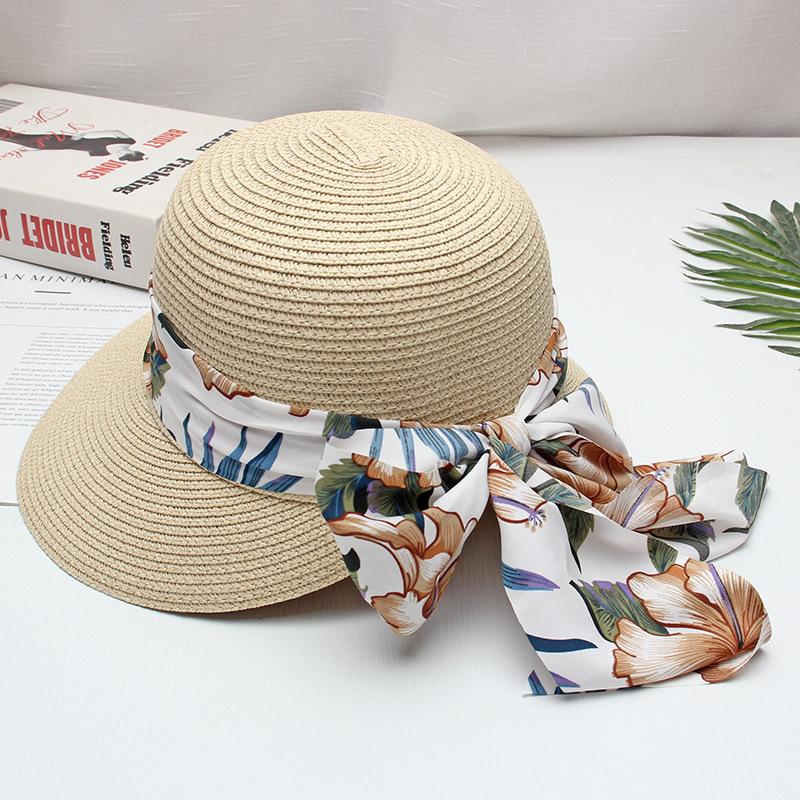 

Women s Floral Ribbon Straw Sun Hat Wide Brim UV Protection Summer Beach Hat Fashion Lightweight For Vacation Travel bonnets M 56-58cm бежевий