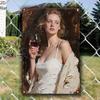 HD Metal Tin Sign Oil Painting Style Woman with Red Wine Glass Art Print Vintage Bar Wall Decor Retro Waterproof Metal Poster
