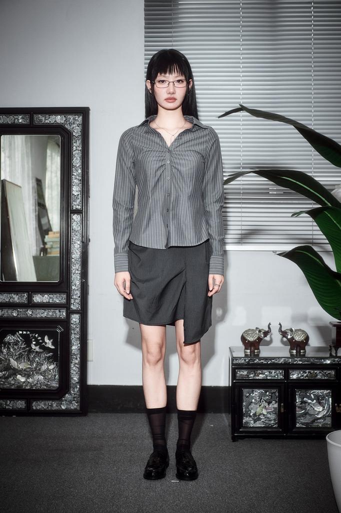 Dear Me Asymmetrical Capsule Skirt [Black Stripe]