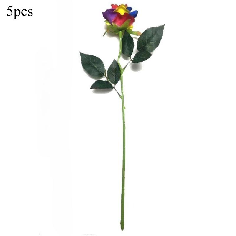 

5pcs Artificial Rose Flowers Plastic Colorful Fake Flowers Branches Ornamental Festival Wedding Decor Birthday Party Decoration