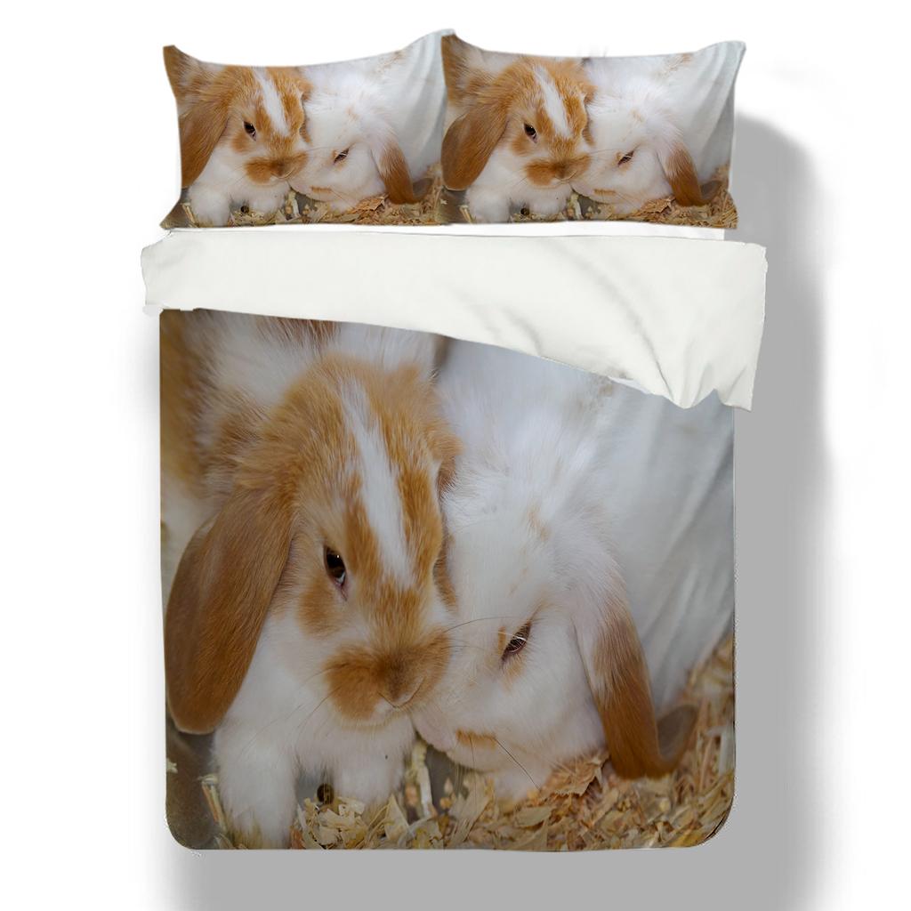 3D Rabbit Pattern Home Bedding Set 3D Animal Quilt Cover Pillow Case 2/3 Piece Zipper Super Soft Home Decoration Gift
