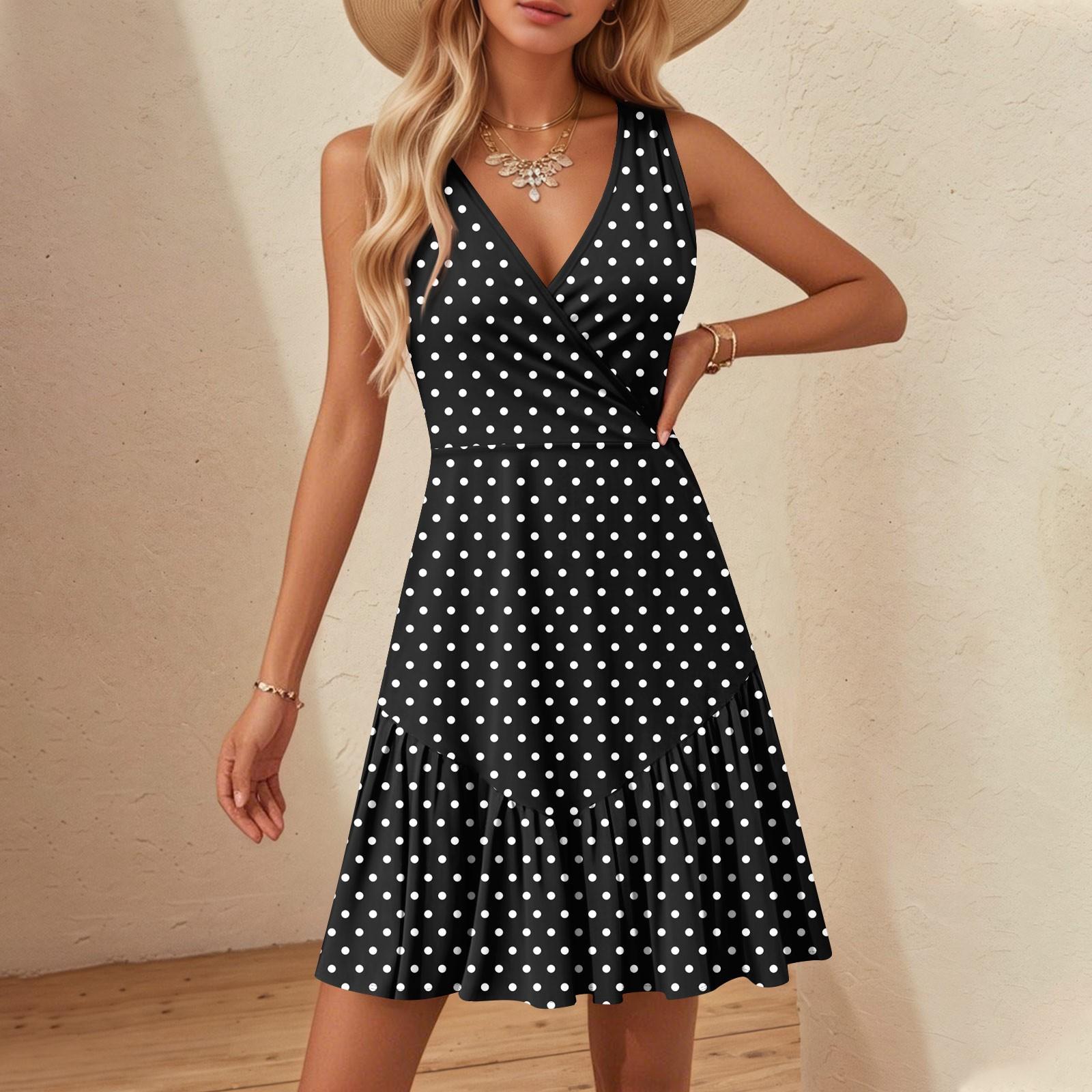 

Женские платья с V-образным вырезом, приталенным цветочным принтом, без рукавов, сшитые по подолу S чёрный