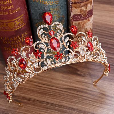 Corona Nuziale di Cristallo Rosso Verde Regina Tiara Cerchietto Accessori Sposa Diadema Mariage Gioielli per Capelli Ornamenti