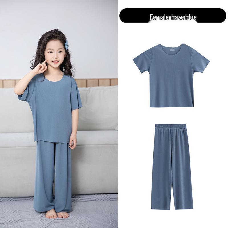 Summer Boys' & Girls' Seamless Ice Silk Pajama Set