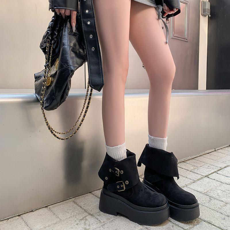 Women's Belt Buckle Not Tired Feet Thick Sole Heightening Soft Elastic Comfort Shock Absorption Non-slip Casual Sports Martin Boots