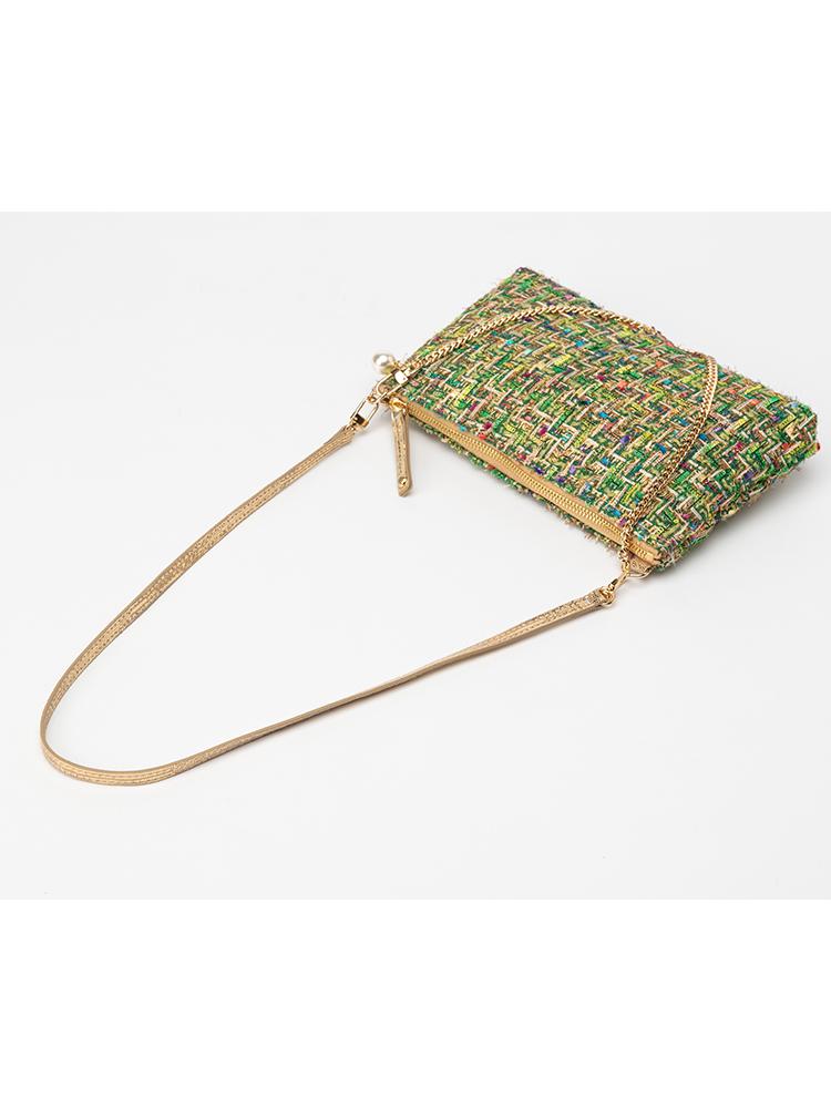 Jina In Ny 4-Way Top Zip Clutch Tweed Combo [Black Tweed]