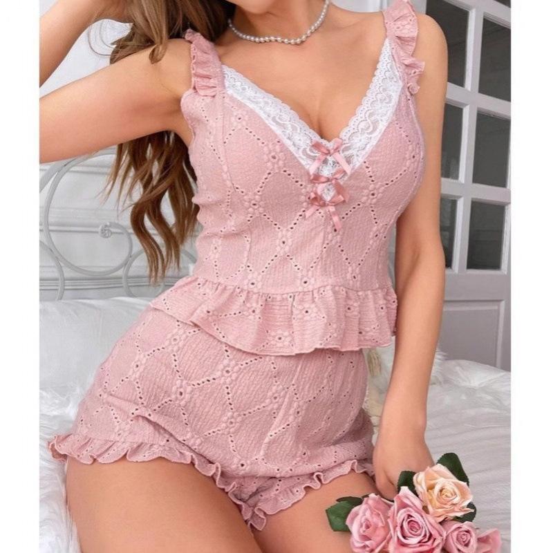 European and American summer sexy super short shorts loungewear comfortable two-piece set women s leisure S розовый